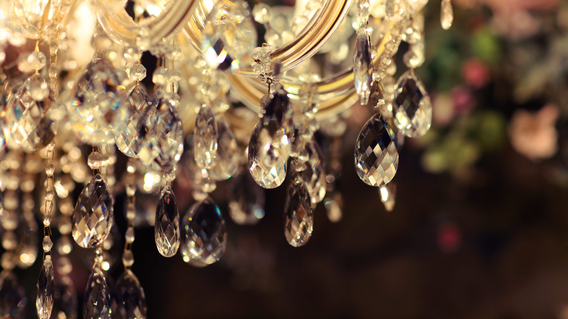 .Chrystal chandelier close-up. Glamour background with copy space